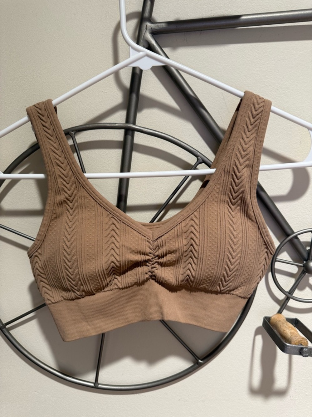 Aerie Seamless Padded Ribbed Scoop Bralette in Brown Size M